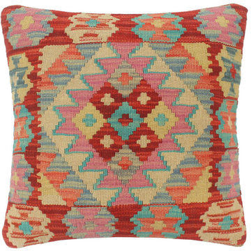 handmade Tribal Turkish Antique Red Blue Hand-Woven SQUARE 100% WOOL pillow